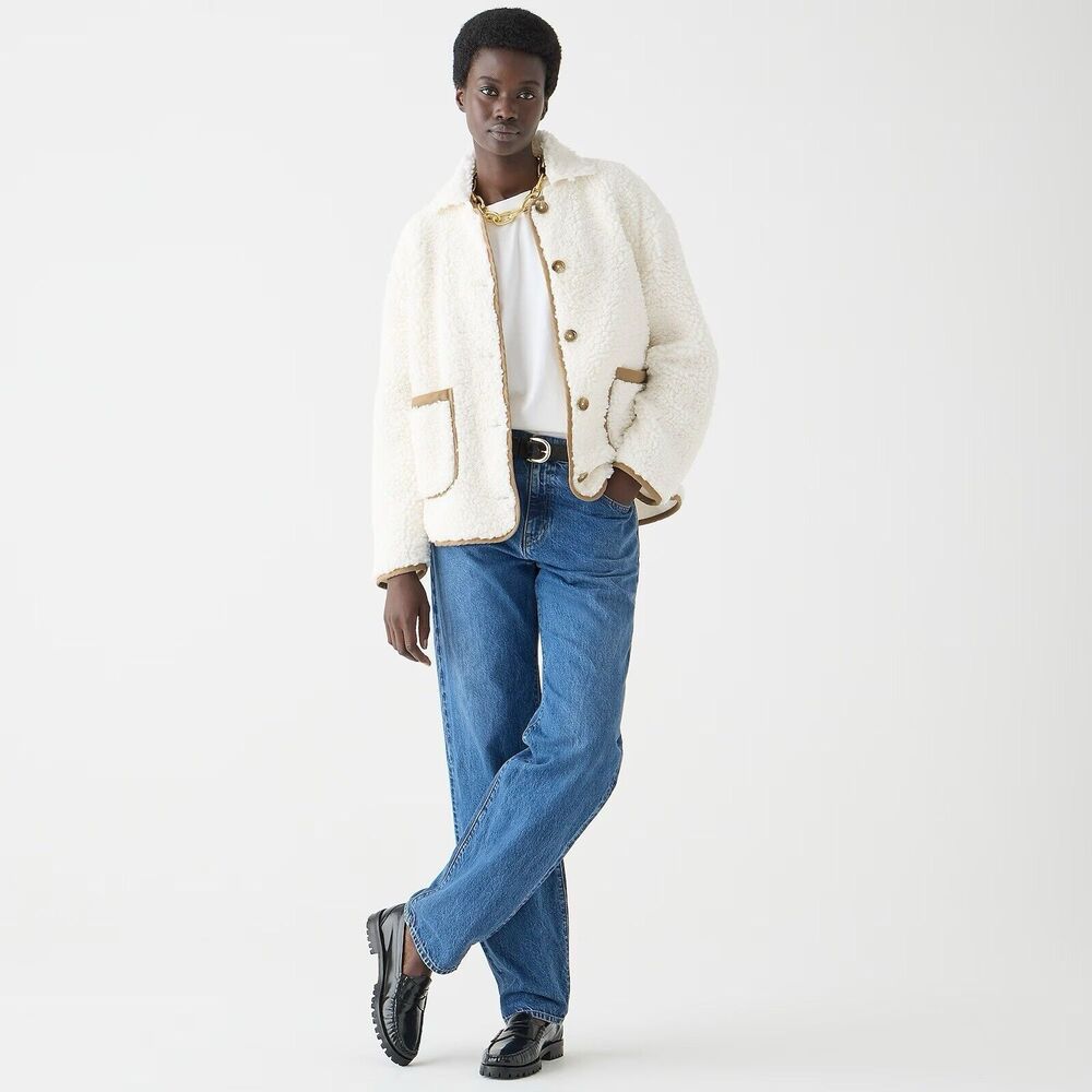 J. Crew Faux Sherpa Long Sleeve Barn Jacket Ivory L - Picture 5 of 14